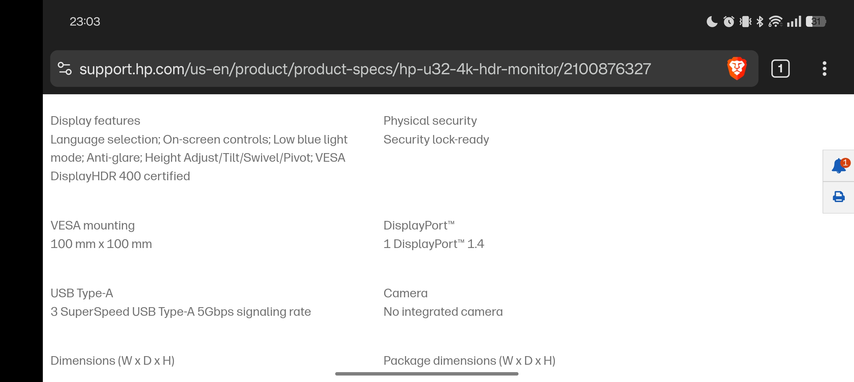 Imágenes 1: Según la descripción en las páginas de Cyberpuerta y de HP, tiene montaje para soportes VESA de 100 x 100 mm.