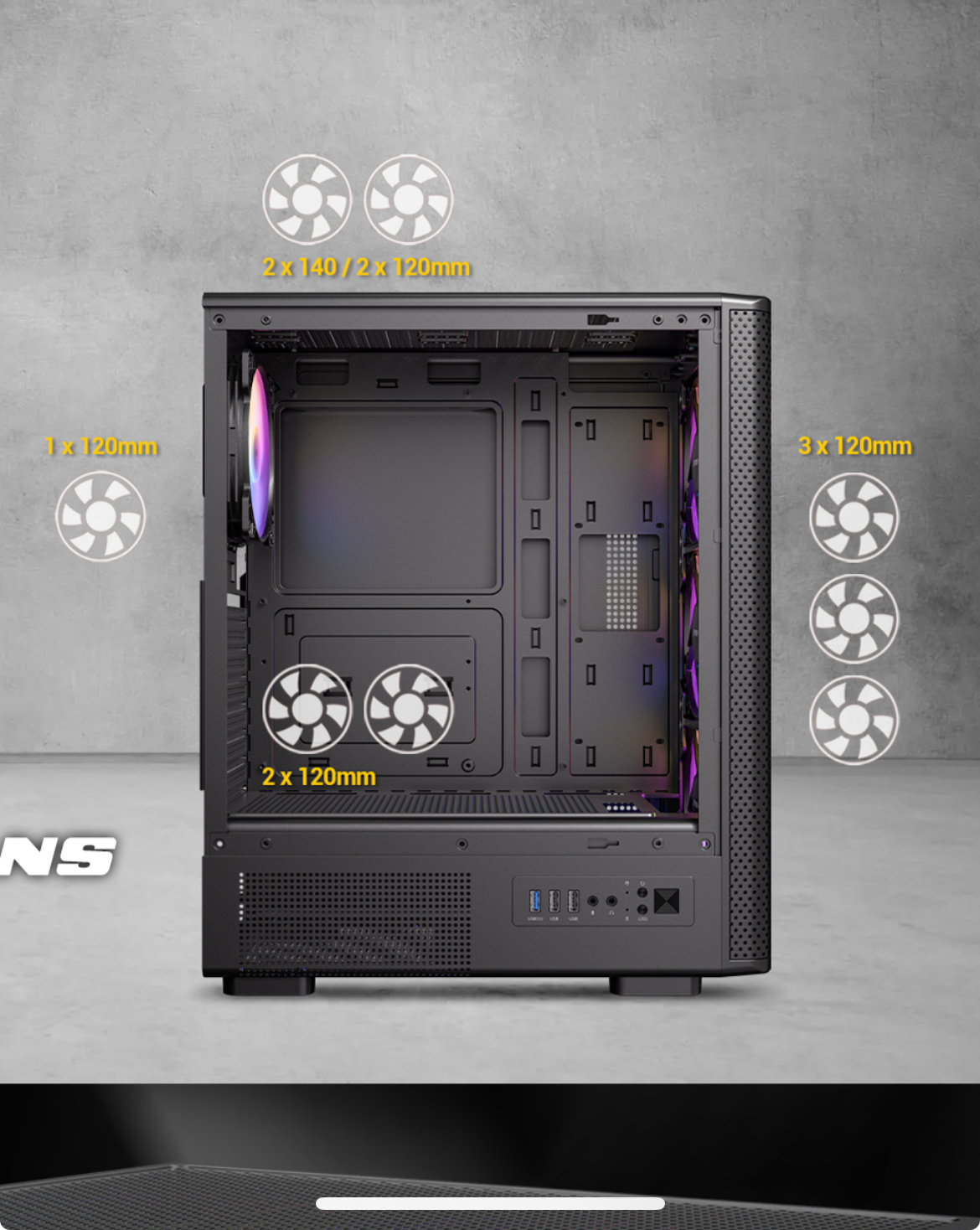 Imágenes 1: Según la página de Antec se pueden poner ventiladores de 120mm y 140mm en la parte de arriba.